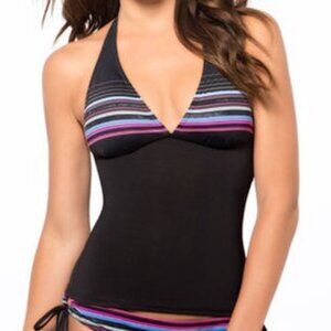 Oakley Velocity Striped Halter Style Black Tankini Top